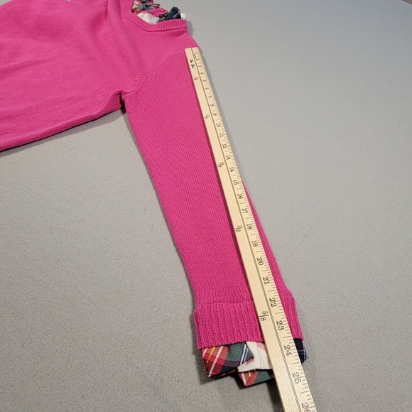 Crown & Ivy‎ Sweater Pink Knit Ruffle Plaid Trim Holiday Pullover Women's Medium - Picture 9 of 9